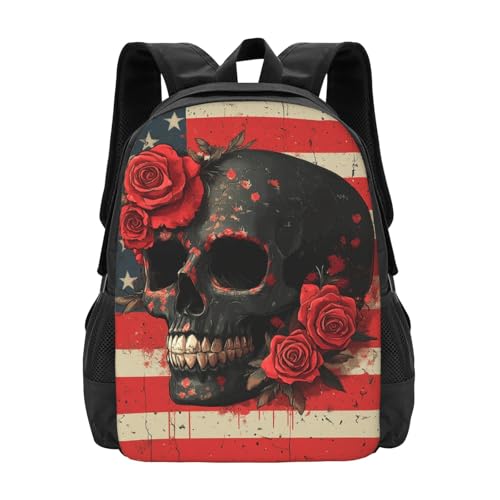 Image of Floral Skull Print Backpack For Men Women Lightweight Daypack For Daily Commutes Business Travel Hiking
