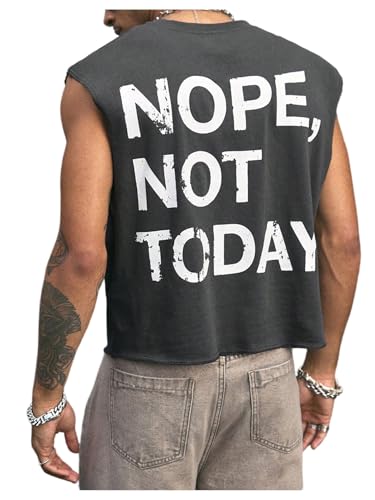 WDIRARA Men's Letter Graphic Tank Top Crew Neck Sleeveless T-Shirts Streetwear