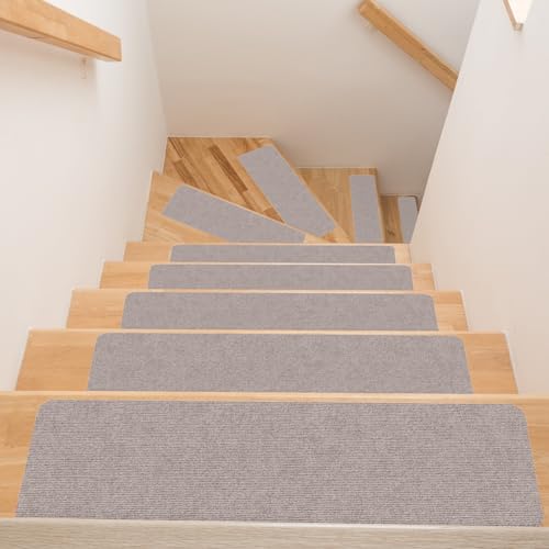 ANRO Alfombra para peldaños para escaleras, autoadhesiva, para interiores, alfombra para escaleras, antideslizante, protección para niños, mascotas, 100 x 30 cm, color beige