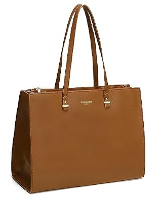 David Jones - Borsa a Spalla Tote Shopper Donna - Borsa a Mano Simil Pelle PU Grande Shopping Lavoro Formato A4 - Borsa Capiente Elegante Manico Lungo Quotidiana Mode Tendenza - Marrone Cognac
