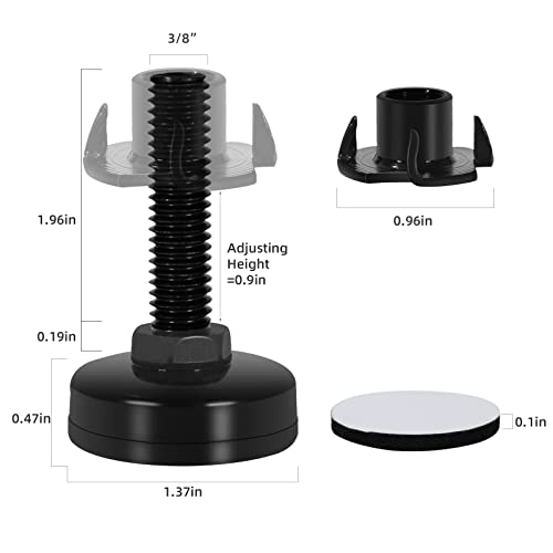 Gsshbr Adjustable Feet Levelers, Heavy Duty Adjustable Legs For Furniture, Large Furniture Levelers, T Nut Levelers Table Adjustable Feet 3/8-16 Thread (6 Pack, Black) #TOP2
