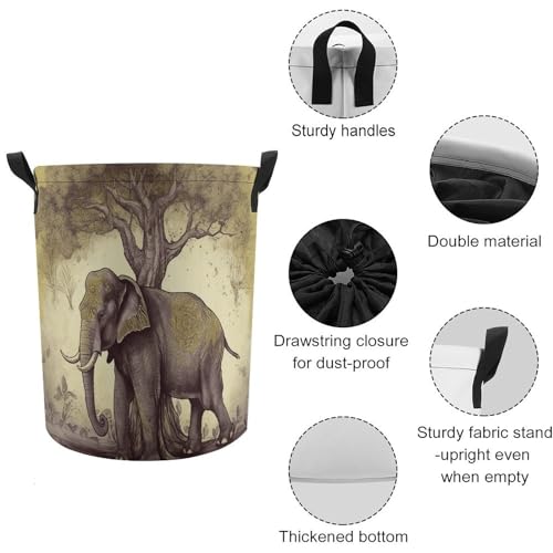 Panier à linge éléphant asiatique avec arbre grand panier pliable - 5