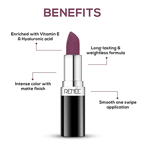 Image of RENEE Stunner Matte Lipstick - Your Highness 4gm - Intense Color Pay Off, Full Coverage Long Lasting Weightless Velvety Formula with One Swipe Application - Enriched with Vitamin E & Hyaluronic Acid