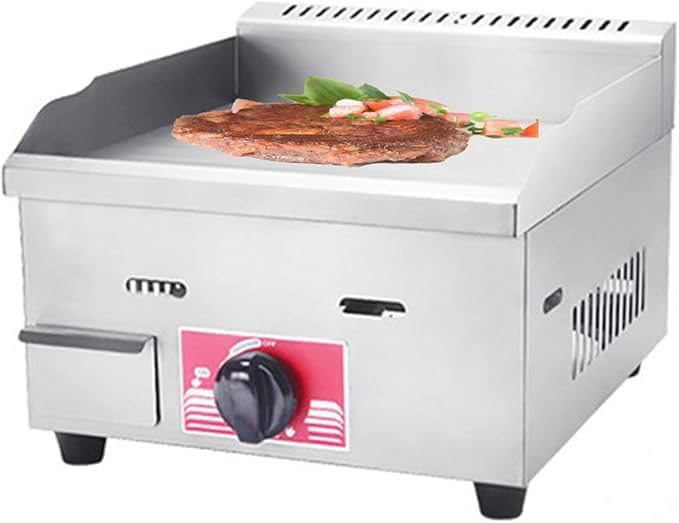 Commercial Desktop Gas Griddle, Countertop Stainless Steel Griddle Cooking BBQ Flat Hot Plate, Rapid/Uniform Heating, for BBQ Cooking Steak, Eggs, Pancakes