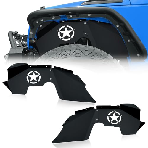 EYOUHZ for Wrangler JK Front Inner Fender Liners Compatible with 2007-2018 Jeep Wrangler JK & JKU Unlimited 2/4 Doors, White Star Logo Wheel Well Liners Mud Guards Steel Fender Flares Cover (2 PCS)