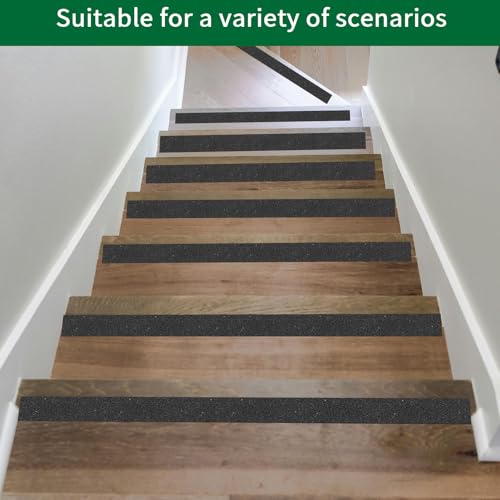 Image of Black Anti-Slip Stair Treads Tape,4 inch x50FT Heavy Duty PVC Non-Skid Grip Tape for Wooden Steps, Indoor /Outdoor Stairs, Pool Decks - Peel & Stick Waterproof Safety Traction