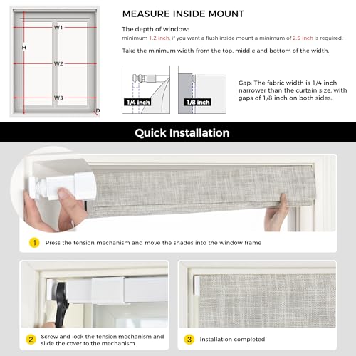 UNISHADES no Drill Cordless Roman Shades for Windows, 34" W × 64" H - 100% Blackout - Linen - Beige by UNISHADES - Image 6
