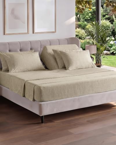 Image of Flex Top Split Head King 6 Piece Sheet Set - Cooling - Heathered Beige