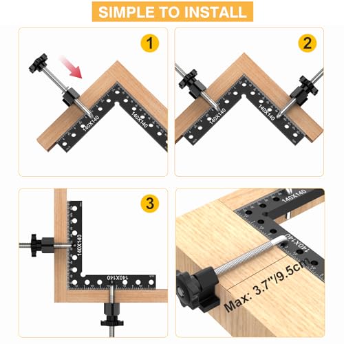Miniatura 5 de Housolution Cuadrados De Posicionamiento De 90 Grados, Ángulo Recto Tipo L 14x14cm Aleación De Aluminio, Abrazaderas De Esquina, Herramienta De Carpintería Para Cajas Armarios,4 Piezas - Negro