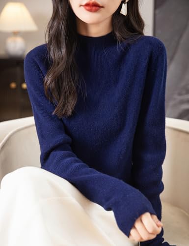 Image of Chanyarn Women's 100% Merino Wool Seamless Sweater Mock Neck First-Line Ready to Wear Long Sleeve Ribbed Knit Pullover