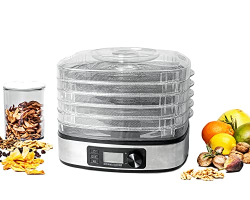 Foto von ROMMELSBACHER Dörrautomat DA 350-5 Dörretagen, Dörrfläche 0,42 m², Temperaturwahl von 35 °C bis 75 °C, 36 Stunden Zeitschaltuhr, automatische Abschaltung, 2 Müsliriegelformen, 350 Watt, Edelstahl