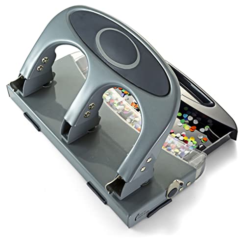 Officemate Deluxe 3-Hole Punch, Heavy Duty, with Chip Drawer, 45 Sheet Capacity (90100), Silver/Navy by Officemate OIC - Used condition - US$30.73