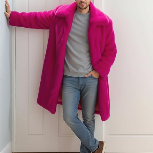 Image of Colf Men's Winter Fluffy Lapel Faux Fur Coat Jacket | Mens Faux Fur Jacket, Winter Long Overcoat, Long Sleeve, Fluffy, Thik Warm