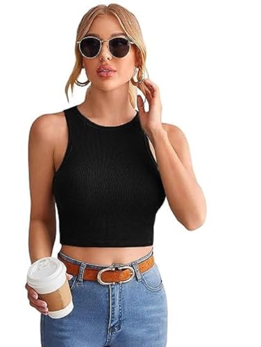 Image of ARO.Women's & Girls' Sleeveless Round Neck Solid Ribbed Crop Tank Top