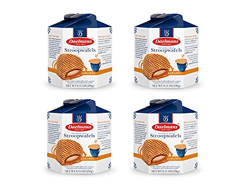 DAELMANS Stroopwafels, Dutch Waffles Soft Toasted, 4 Pack Assortment, Caramel, Office Snack, Kosher Dairy, Authentic Made In Holland, 8 Stroopwafels Per Box (4 Pack)