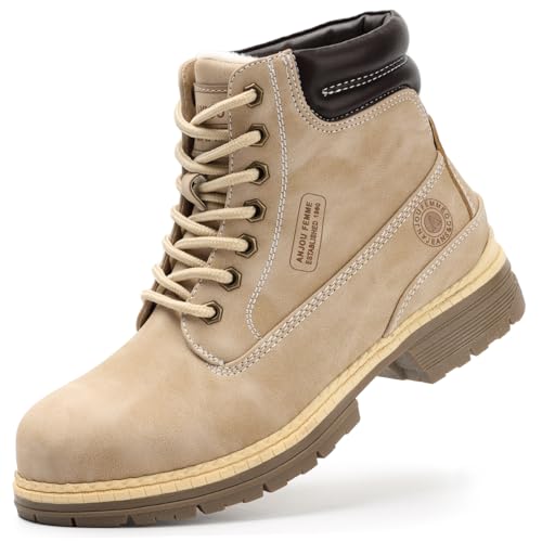 ANJOUFEMME Combat Work Hiking Boots for Women - Ladies Casual Waterproof Outdoor Boots, Walking Hiking Shoes, Backpacking Boots FNW2018-BEIGE-7.5