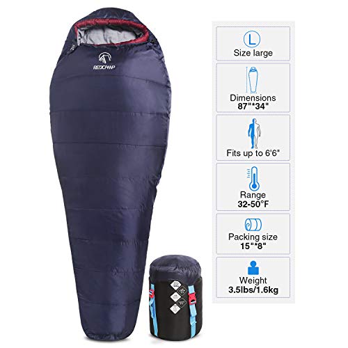 Bolsa de dormir mummy REDCAMP para mochila, ligera y portátil, para camping y senderismo para adultos, azul marino miniatura 2