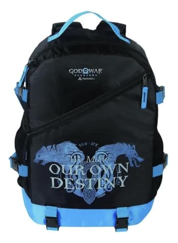 Mochila Gamer God of War Ragnarok, Preta e Azul, Our Own Destiny, Original, 42cm, Premium Quality