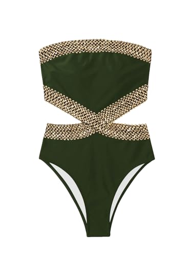 Image of Milumia Women's Stitch Detail Strapless One Piece Swimsuit Cut Out Bandeau Bathing Suit