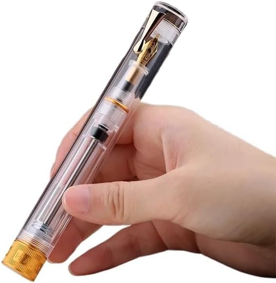 Transparent Demonstration Negative Pressure Pen 26 Type Gold Plated Tip Adult Student Writing Practice Gift Pen(Gold embellishments,038mm)