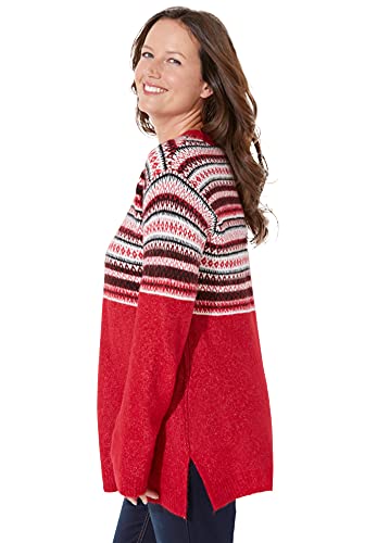 Catherines Women's Plus Size Fair Isle Pullover Sweater - 2X, Classic Red (0493) #TOP3