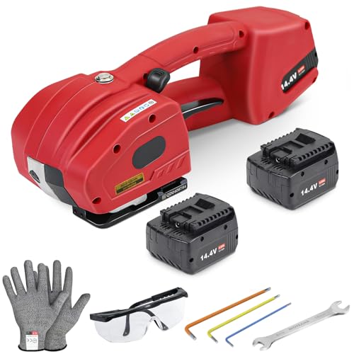 NVOYAJUAN Hand-held Electric Strapping Machine 2 × 4000mAh Batteries, 1/2-5/8in PP/PET Strapping Compatible Hot Melting, Automatic Tensioning Tool for Quick Packaging of Boxes & Pallets(NYJ-K2)