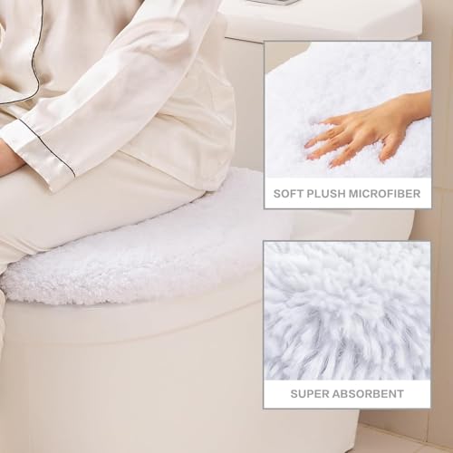 Image of Microfiber Toilet Lid Cover, 17.5 inchx15 inch Fits Round Oblong and Elongated | Toilet Seat Covers for Bathroom, Machine Washable, Decorative Fuzzy fur Look Round Toilet Seat Cover Extra Soft Absorbent