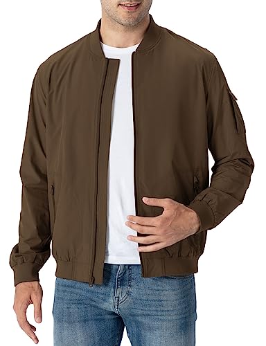 Rdruko Men's Lightweight Bomber Jacket Flight Golf Casual Active Fashion Coat Shell(Brown, Us Xl) #TOP2