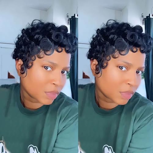 Evasens Short Curly Pixie Cut Wigs for Black Women Pixie