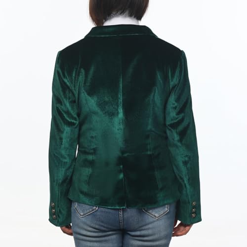 Women Vintage Velvet Blazer Jacket V-Neck Work Office Suit Slim Fit Slit Blazer Long Sleeves Dressy Coat Green3