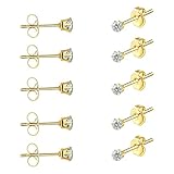 5 Pairs Gold Stud Earrings Set, 14K Gold Plated 316L Surgical Stainless Steel Hypoallergenic Cubic Zirconia CZ...