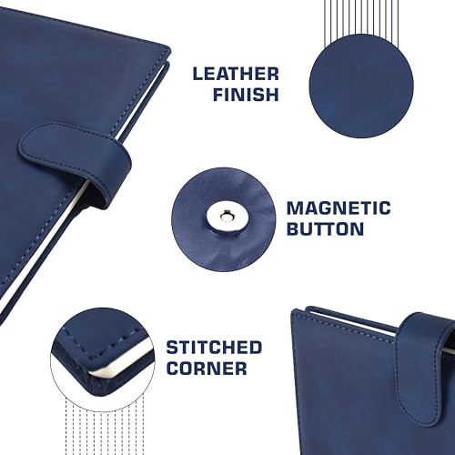 Image of Cubic A5 Foambound Leather Notebook Navy Blue | 160 Pages | Soft Cover | Button Closure | Premium Journal for Office, School, Notes, Journaling | Elegant, Durable & Compact Design