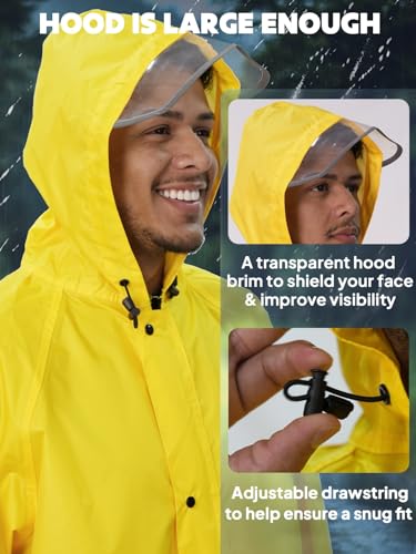 Image of ANYOO Waterproof Rain Jacket for Men Women Lightweight Long Sleeve Raincoat with Hood Emergency Rain Poncho Adults for Hiking