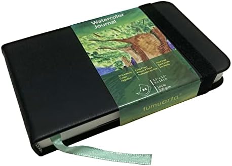 tumuarta Watercolor Journal, 3.5x5.5”, 140 LB, 300 GSM, Cotton Paper, Cold Press, 24 Sheets, 48 Pages, Watercolor Paper Sketchbooks for Use As Travel Notebook Mixed Media Pad On The Go