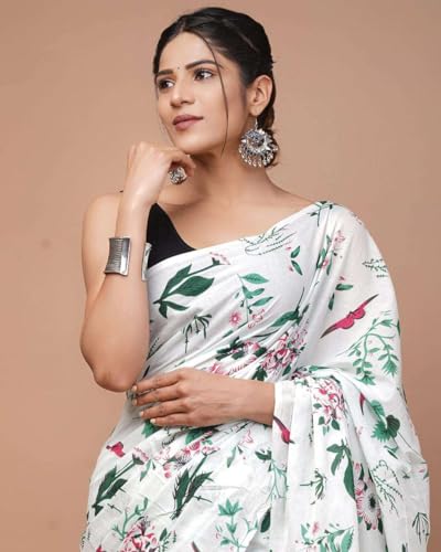 Image of Hand Block Printed Cotton Mulmul Saree | Soft Lightweight Summer Saree | Pure Cotton Traditional Indian Saree for Women