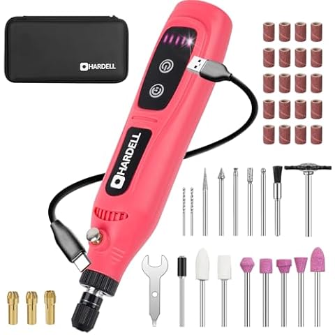 HARDELL Mini Cordless Rotary Tool, 5-Speed Rotary Tool Kit with 43 Accessories, Type-C Charging Power Rotary Tool for Engraving, Sanding, Polishing, Drilling, Grinding, Small DIY Crafts (Pink） Cover
