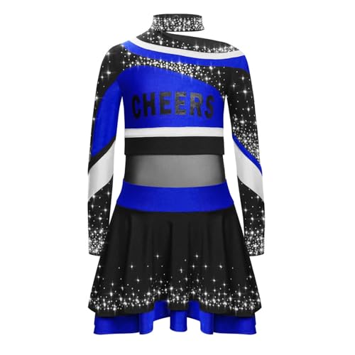 winying Girls Cheerleading Uniform High School Cheer Leader Costume Halloween Dress Up Crop Top with Skirt Set Blue 6 Years - Thumbnail 2
