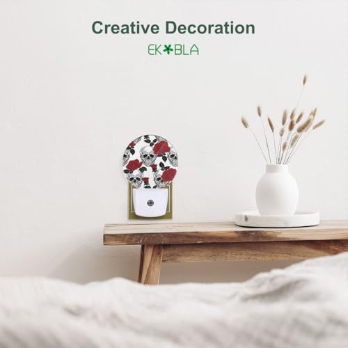 Image of EKOBLA Halloween Rose and Skull Night Light, Vintage Seasonal Night Lights Plug Into Wall with Dusk to Dawn Sensor for All Ages