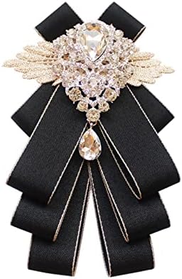 Fashion Handmade Diamond black Bow Tie for Wedding party Collar Bowtie Brooch jabot collar brooch pins fashion PreTied Neck Tie Bow Tie Adjustable Belt with Clip cravat (SR110 black)