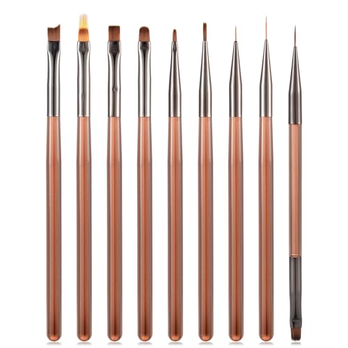 KADS 9Pcs Nail Art Brush Set Nail Art Design Tool for Gel Nail Extension, Fine Nail Lines, Nail Tips Drawing Painting Pen, Manicure Salon and Home DIY