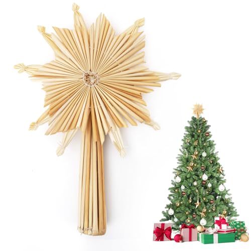 SALCAR Strohsterne 25,5cm Stroh christbaumspitze,Schneeflocke, Vintage...