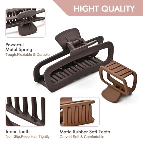 Image of Bakefy-2+2 Big and Small Large Hair Claw Clips for Thick Curly Long Hair Square Hair Strong Hold Hair Jaw Clips Matte Medium Big Clips Hair Claw for Women Hair Styling Accessories