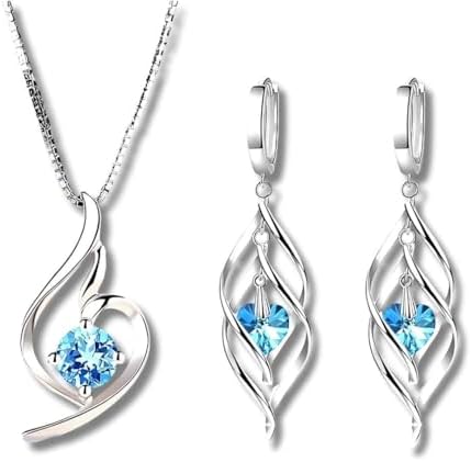 Conjunto Feminino "Esterlina Blue" com Colar e Brincos Banhados e...