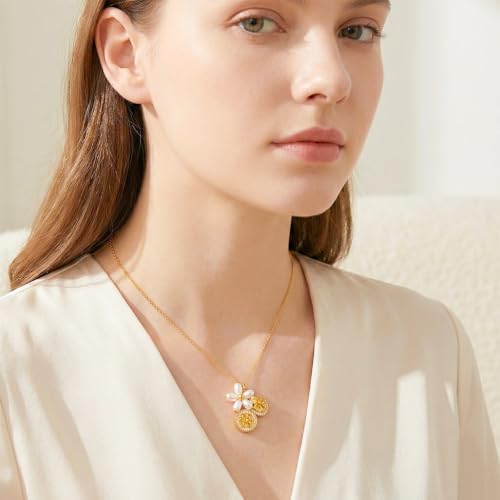 Ningnvshi Necklaces for Women 18K Gold Plated Flower Pearl Necklaces Hypoallergenic Sparkly Zirconia Pendant Ideal Valentine Day or Anniversary for Wife Mother Women — view 2