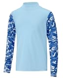 Poekuao Rash Guard for Boys Quick Dry Long Sleeve Swim Shirts UPF 50+ Sun Protection Shirt Kids Fishing Shirts with Thumb Hole Light Blue M