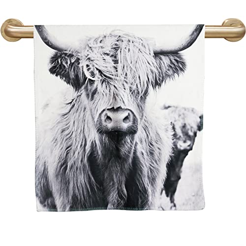 Vantaso Scottish Highland Cow Fingertip Hand Towels 2 Pcs Set Absorbent Bath Face Towels Soft Hair Drying Cloth For Bathroom Kitchen Gym Spa Quick Dry, 30"X15" #TOP1