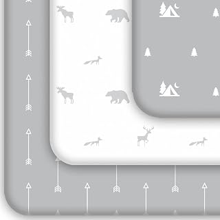 Pack n Play Sheets | 3-Pack Portable Mini Crib Sheets Girl or Boy, Stretchy Soft Jersey, Convertible Playard Mattress Cover, Pack and Play Sheets Fitted, Woodland Animals Gray White