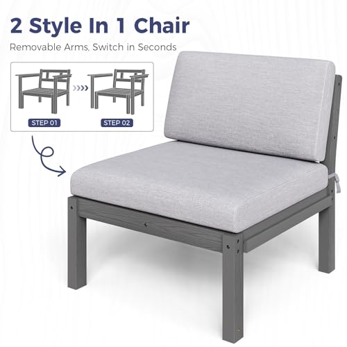 Image of Modular Outdoor Patio Conversation Set, 3-Piece HIPS Chairs with Side Table & Thick Cushions- Side Interlock & Detachable Armrest, All-Weather Patio Furniture Set for Backyard, Deck, Poolside