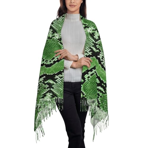 Green Snakeskin Print Tassel Scarf For Men Women,Soft Scarves,Spring Fall Winter Cashmere Wrap Shawl Cape3