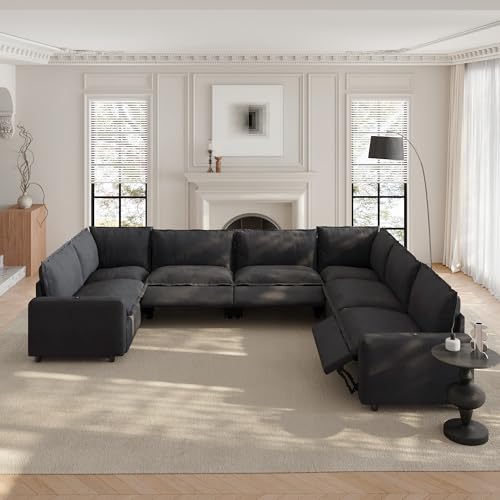 Image of 131.5 inch Power Reclining Sofa with Wireless Charging & Heated Seats,Smart Recliner Sectional Couch,Zero Gravity Recliner Sofa,Deep Seat Cloud Couch for Living Room Home Theater,Grey,7 Seats
